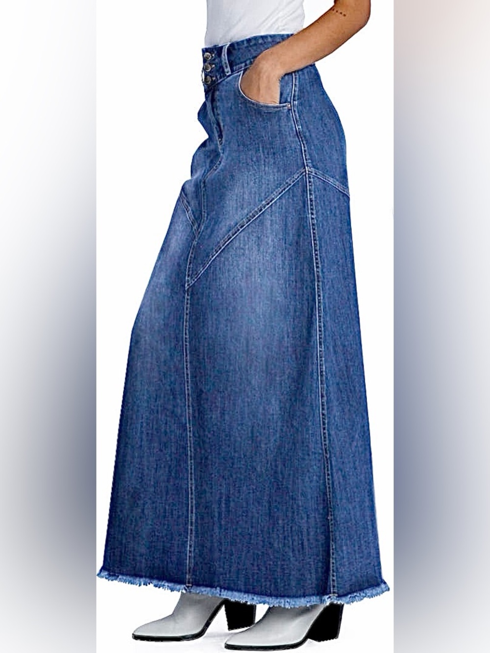 Wash Lab Denim – Pieced Denim Maxi Skirt – Vintage Blue – Sz. 26